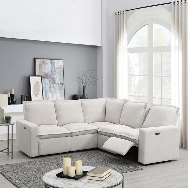 Linen Fabric Sofa L shaped Sectional Sofa Set with Power Recliner Chair Sofa and USB Charging Port for Living Room Beige Bed Bath Beyond 38878567