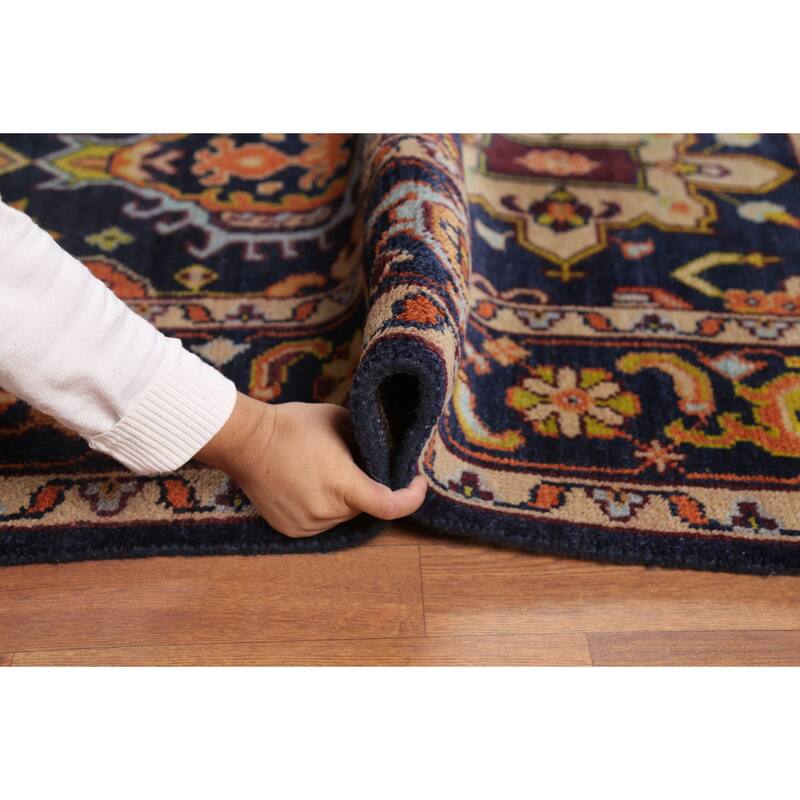 All-Over Blue Geometric Oushak Oriental Area Rug Handmade Wool Carpet - 7'10"x 10'4"