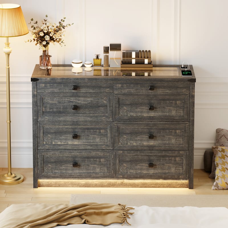 8 - Drawer Dresser With LED Light and USB Port