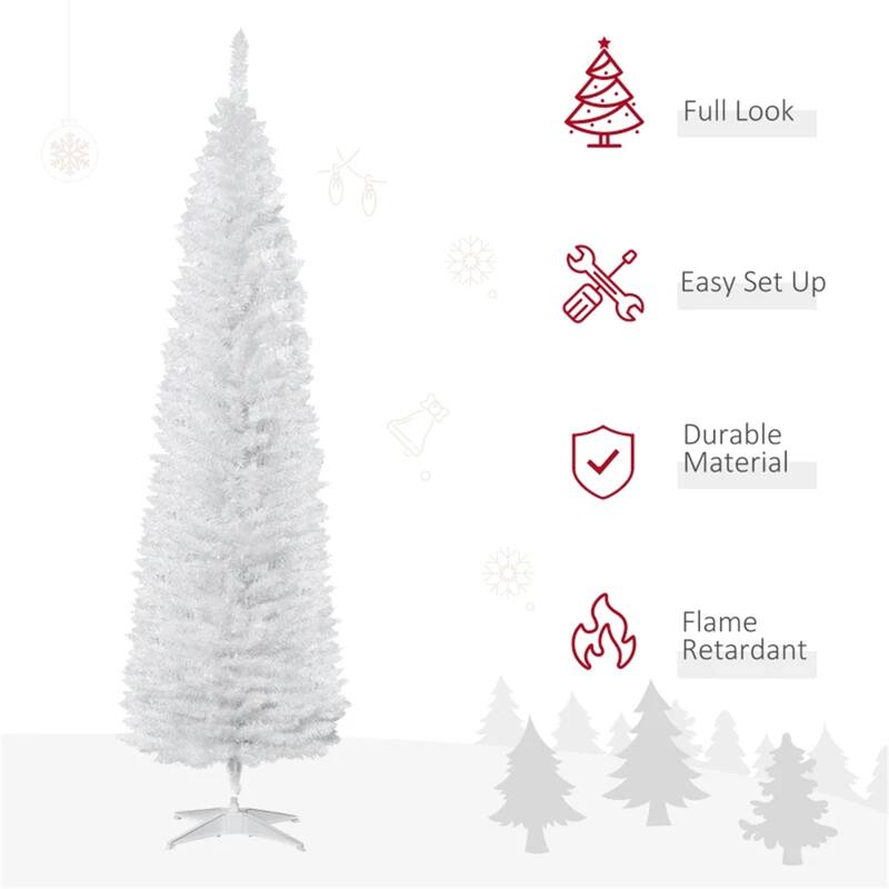 7 Foot Artificial Pencil Christmas Tree Unlit 499 Tips Slim Plastic Easy Assembly Flame Retardant Holiday Decor