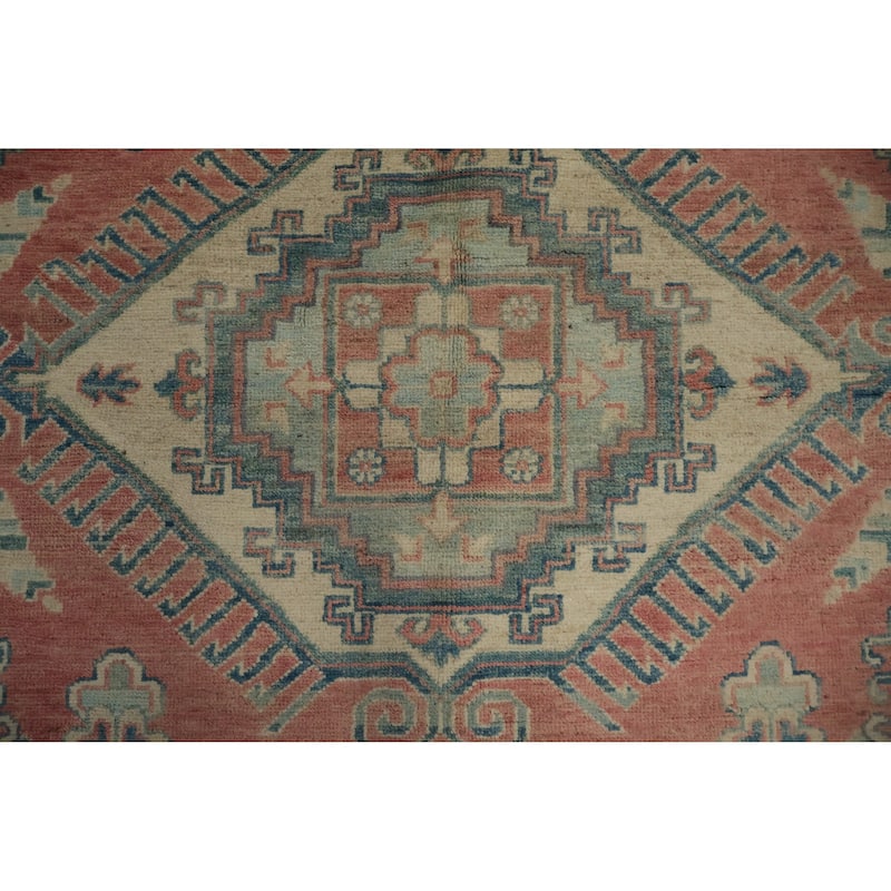 Hand Knotted Oriental 100% Wool Carpet Traditional Geometric Coral Kazak Area Rug - 9' 7'' X 8' 3''