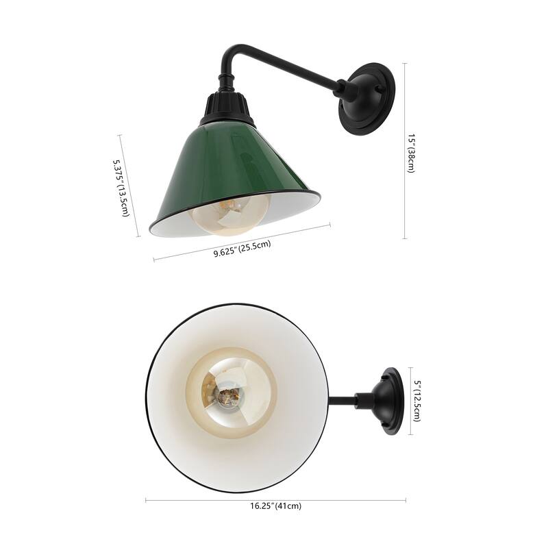 Aurora 9.63" 1-Light Farmhouse Industrial Indoor/Outdoor Iron LED Gooseneck Arm Outdoor Sconce, by JONATHAN Y - 9.63