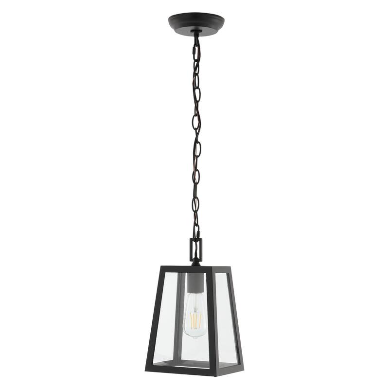 Boston 6.75" 1-Light Farmhouse Industrial Iron/Glass Outdoor LED Pendant, Black/Clear by JONATHAN Y