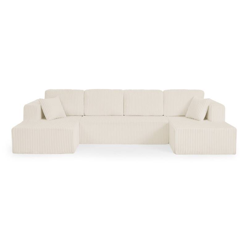 Modular U-Shape Sleeper Sofa, Space-Saving Corduroy Sectional
