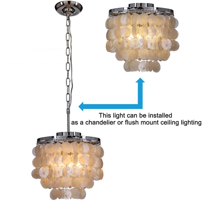 3-Light 13" Indoor Capiz Shell Flush Mount Ceiling Light Coastal Seashell Chandelier