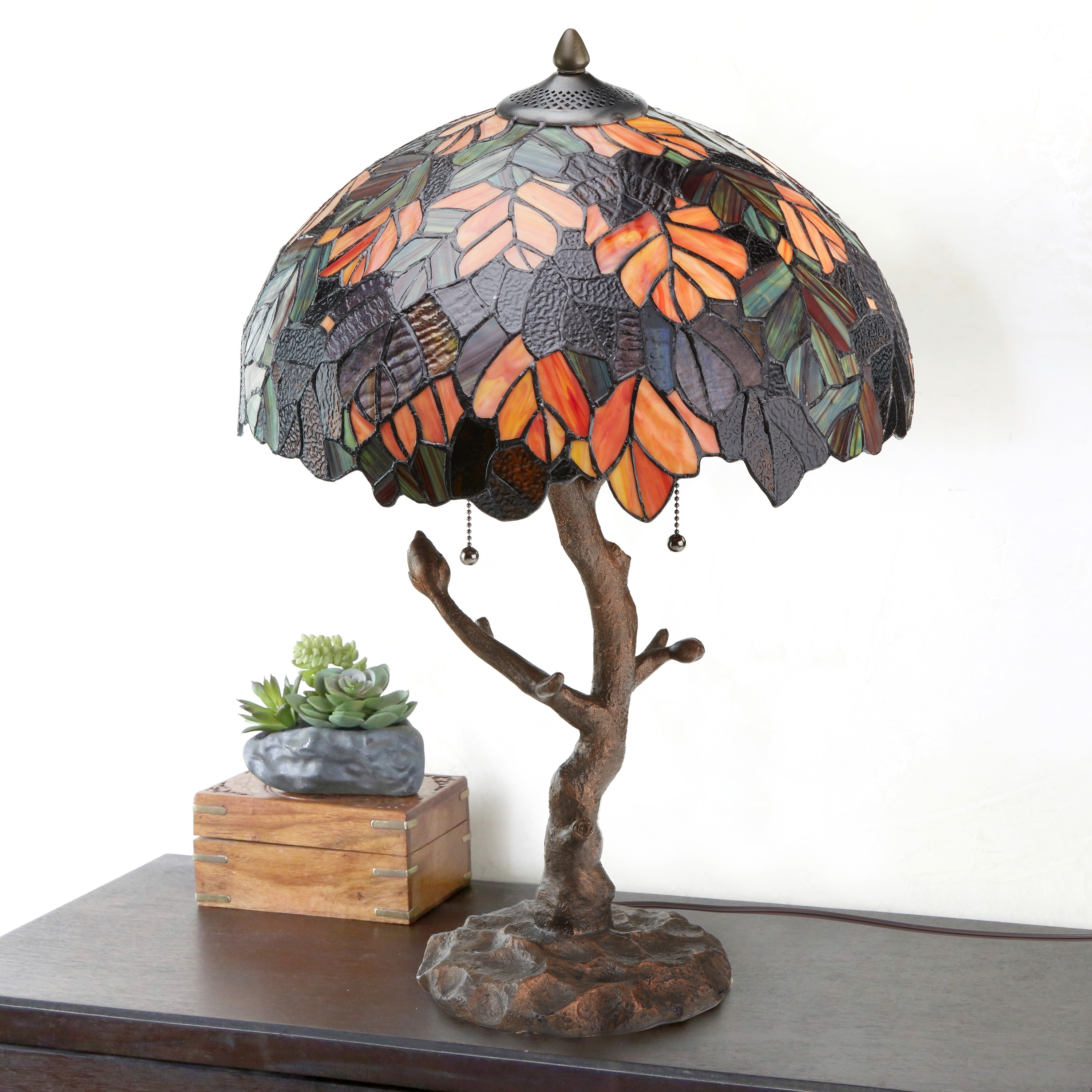 River of Goods Autumn Leaves Stained-Glass 24.5-inch Tiffany-Style