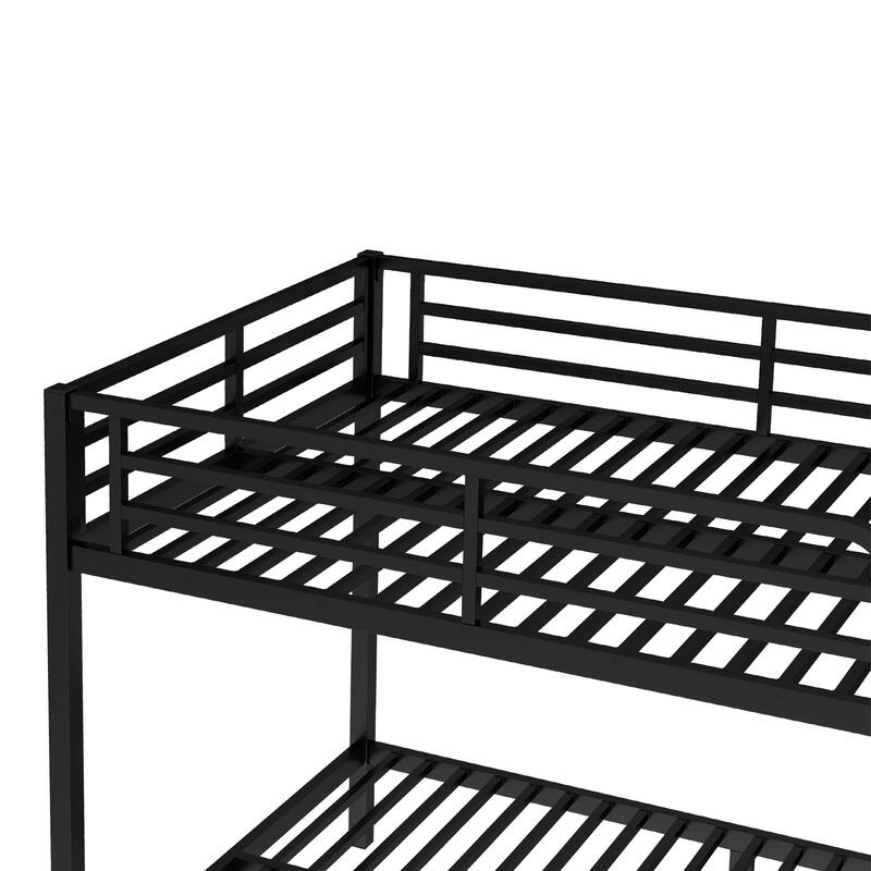 Metal Bunk Bed Frame with Safety Guardrail, Heavy Duty Metal Slat Support, Noise Free