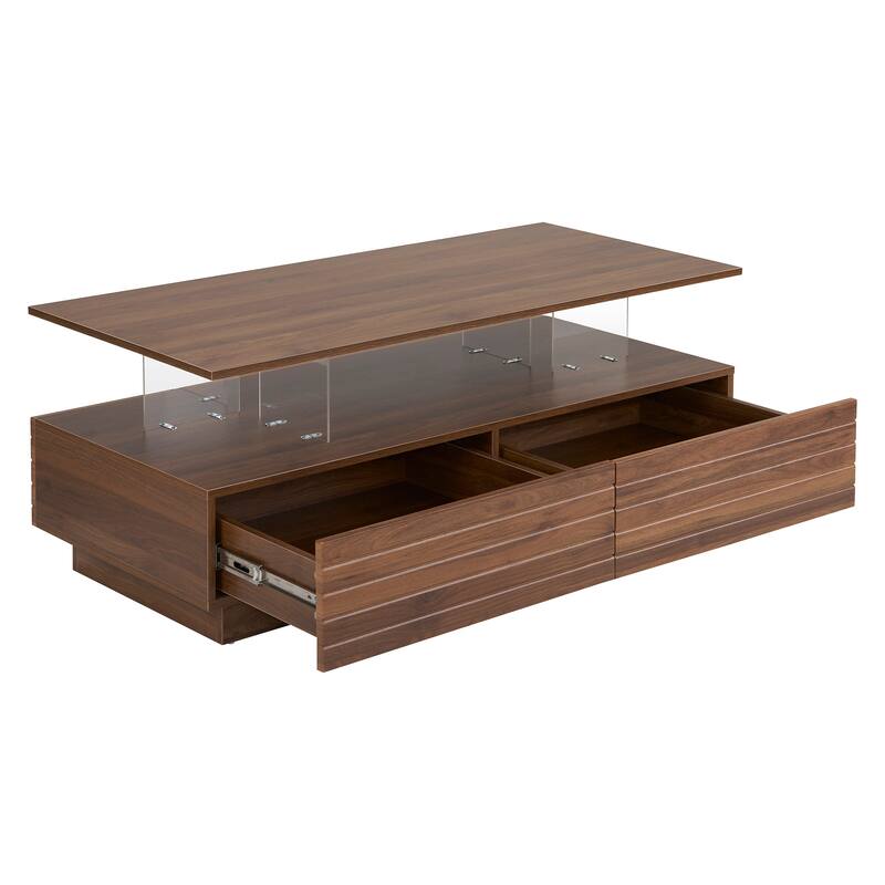 47.2" LED Coffee Table with Drawers & Light Display