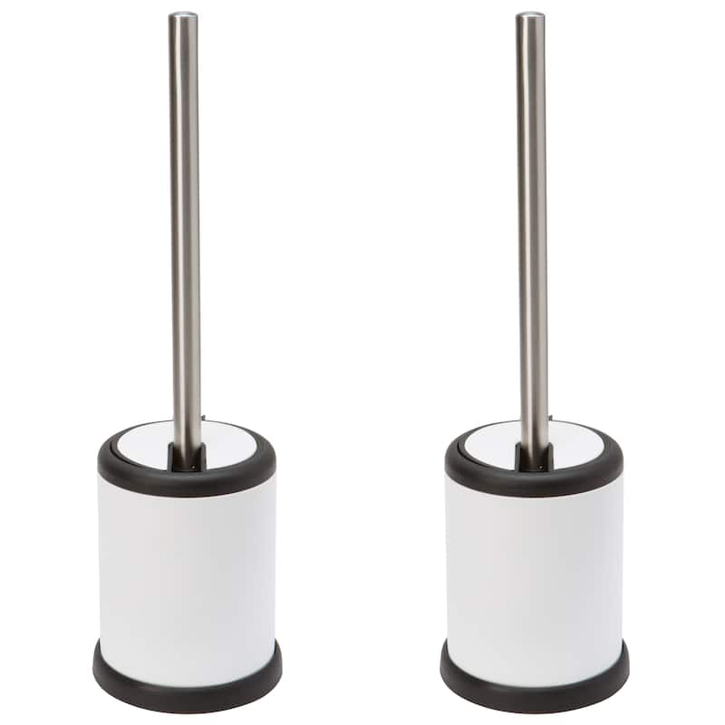Bath Bliss 2 Pack Self Closing Lid Toilet Brush and Holder - White - 4.5"Rdx 15.4"