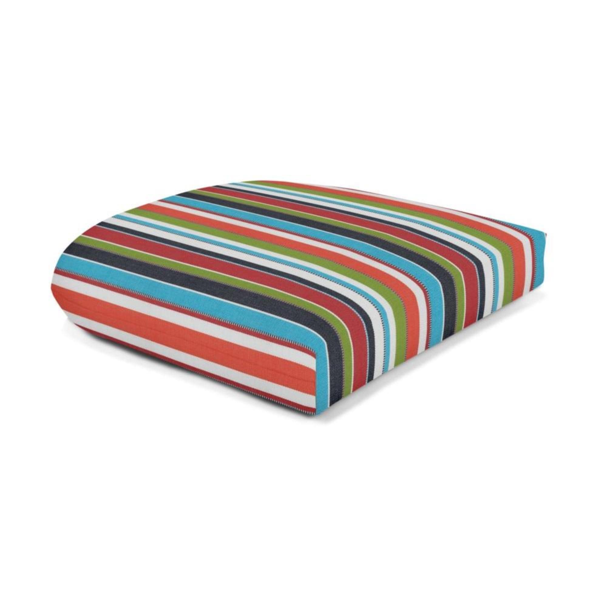 Sunbrella Stripe Fabric 1-Piece Indoor/Outdoor Wicker Seat Pad Cushion, 19.5"W x 19.5"L
