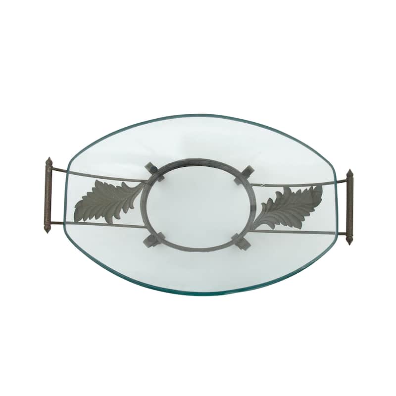Tempered Glass Kitchen Serving Bowl with Brown Metal Scroll Base - Clear - Roche River Decor