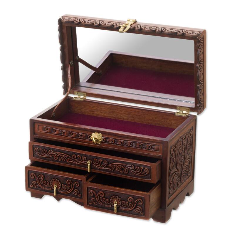 Novica Handmade Paradise Memories Leather And Wood Jewelry Box