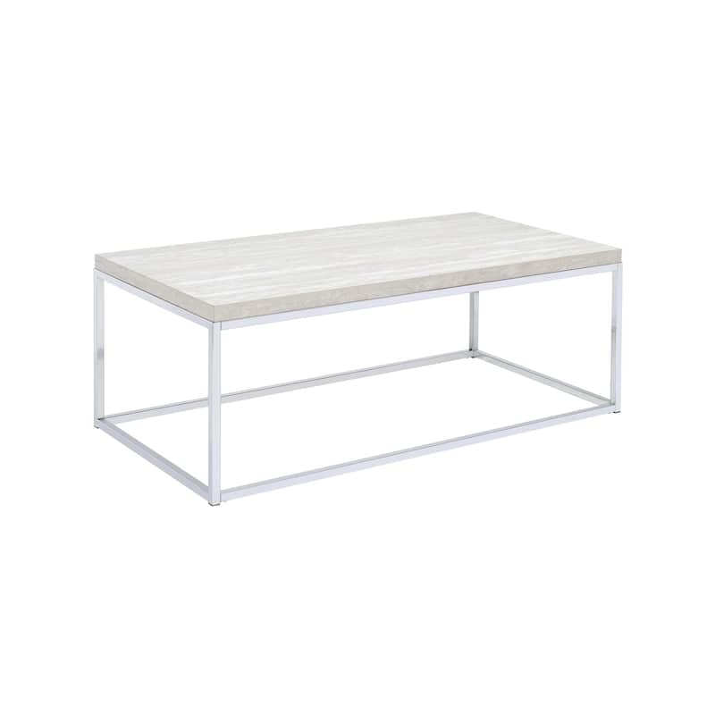 Modern 48" Chrome and White Oak Rectangular Coffee Table with Metal Base - 48” x 24” x 18” - Chrome-White