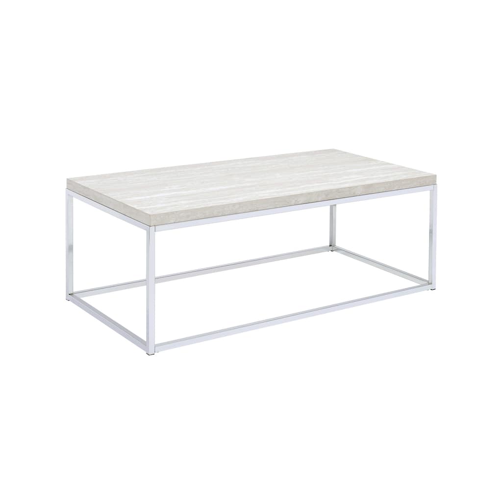 Modern 48" Chrome and White Oak Rectangular Coffee Table with Metal Base - 48” x 24” x 18”