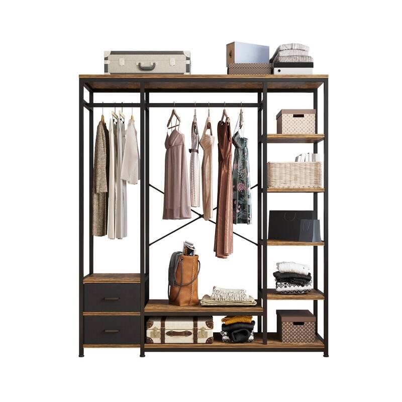 Brown and Black Clothes Rack Multiple Storage Racks Wardrobe Storage Rack