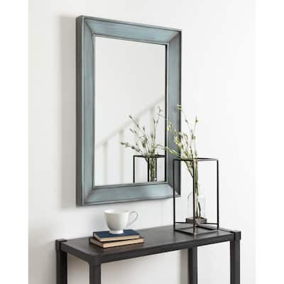 Yuda Wooden Rectangle Framed Wall Mirror, 23.5 x 35, Blue - 23.5x35