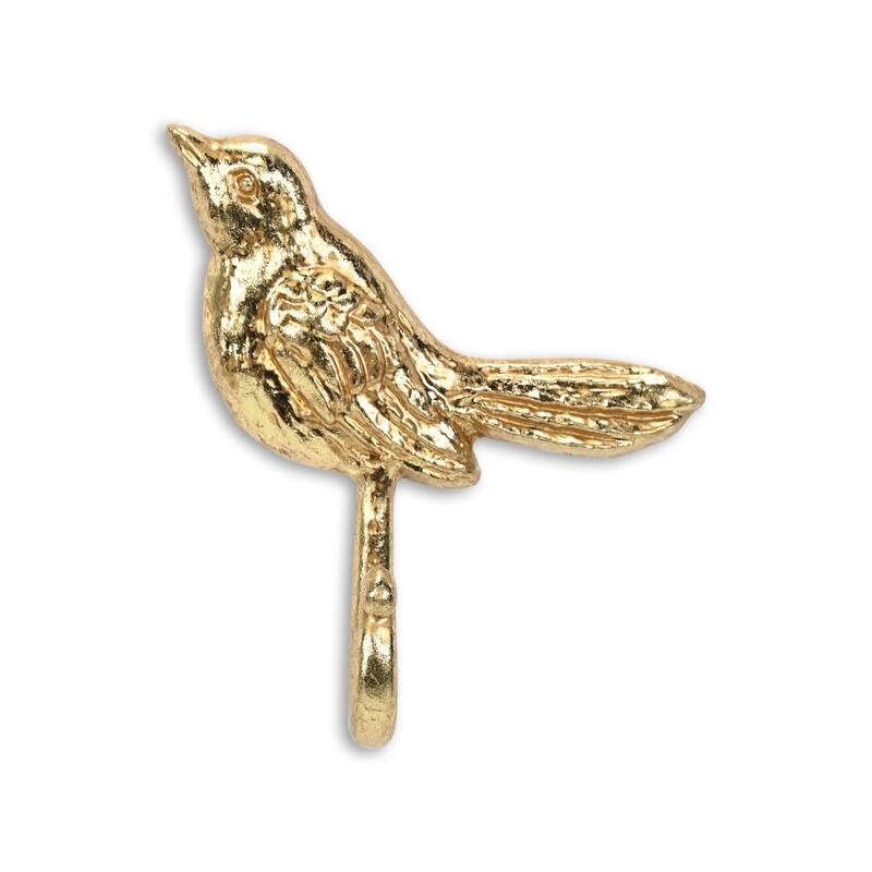 HomeRoots 5" Gold Cast Iron Bird Wall Hook - 4.5 in. x 5 in. x 1.5 in.