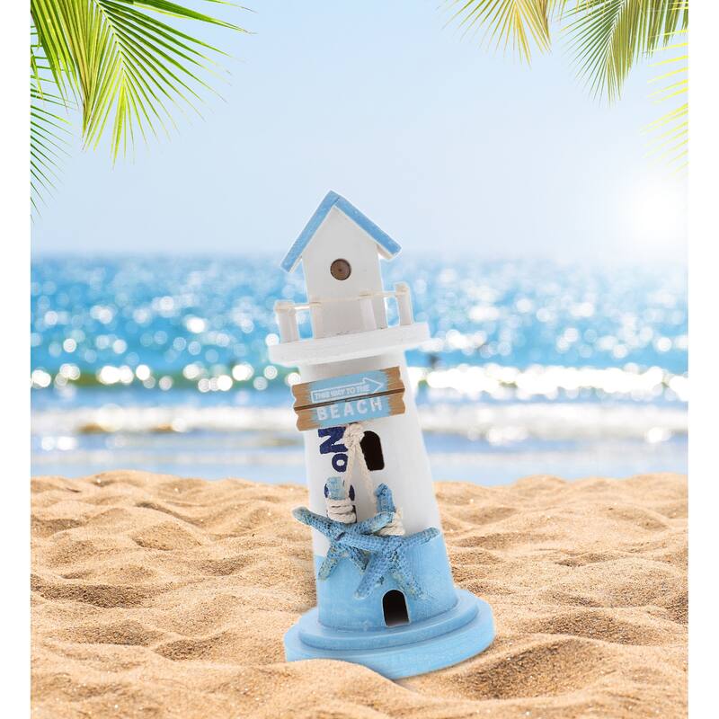 CoTa Global Blue Mist Lighthouse Decor with Ocean Blue Starfish - 8.5 Inch