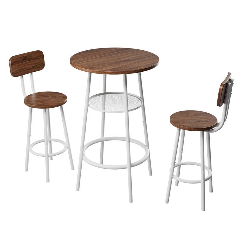 3-Piece Bar Table Set with 2 Bar Stools - Modern Pub Table with Backrests & Storage Shelf