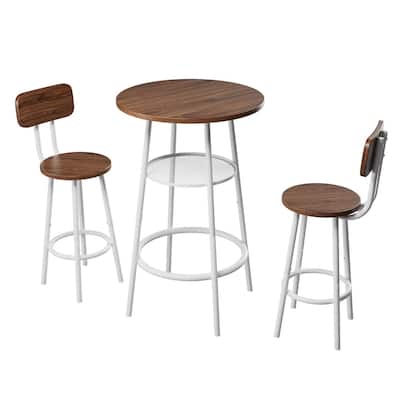 3-Piece Bar Table and Chairs Set, Round Bar Table Set, Modern Kitchen Table and Stools w/Durable MDF and Steel Frame - N/A