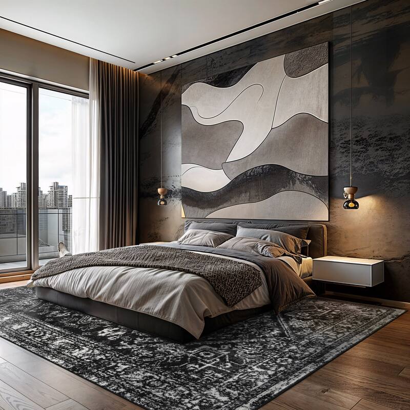 Black Ivory Vintage Medallion Stylish and Durable Area Rug
