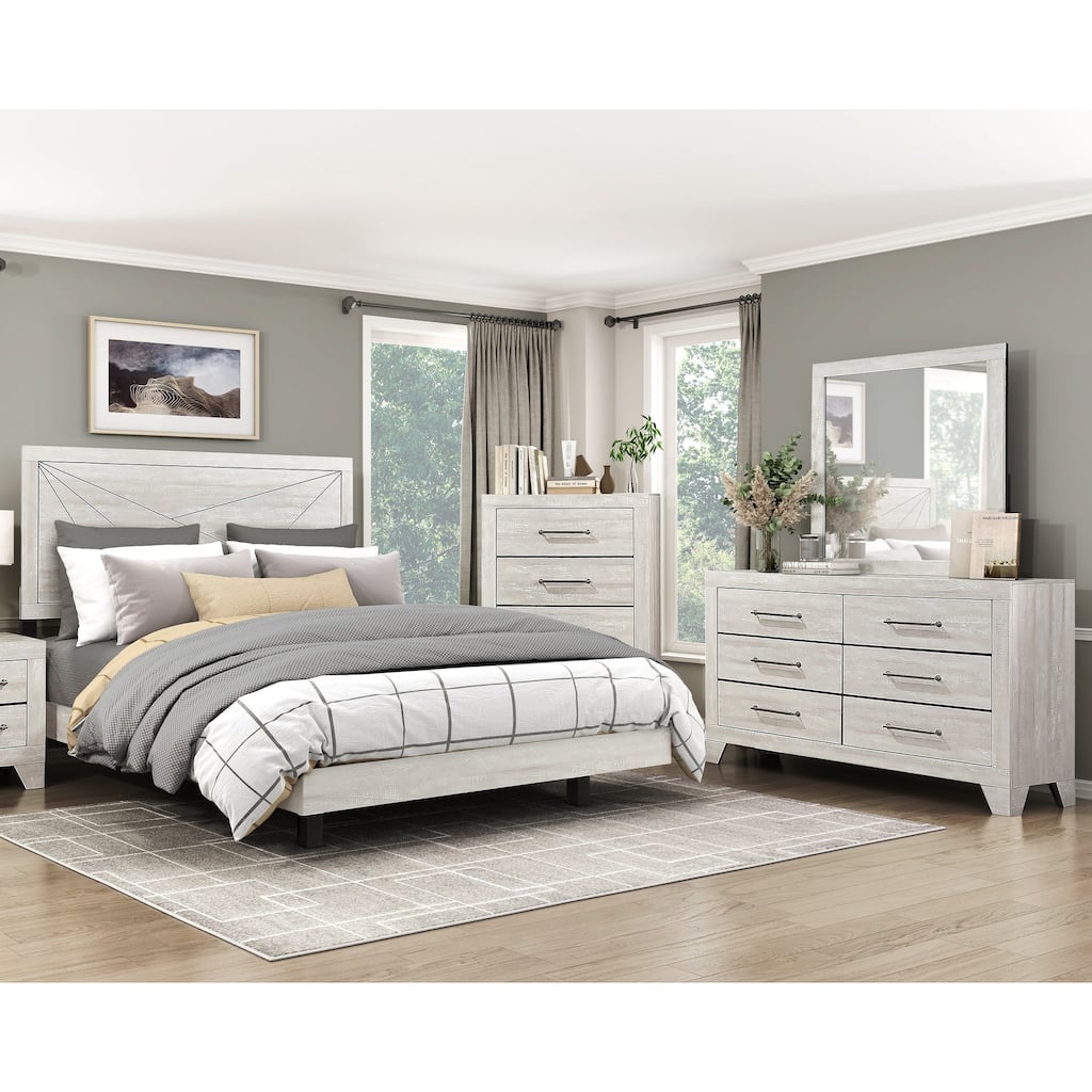 4pc Set Bedroom Furniture Panel Bed Dresser Mirror Chest Contemporary Design