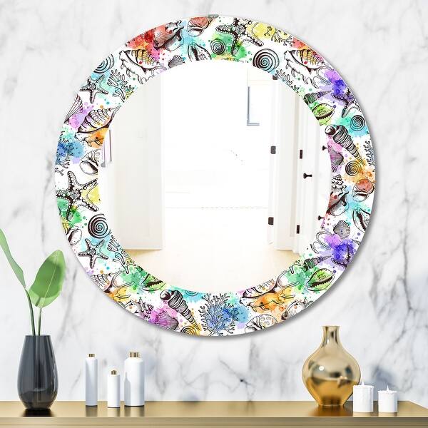 Designart 'Costal Creatures 6' Traditional Mirror - Oval or Round Wall ...
