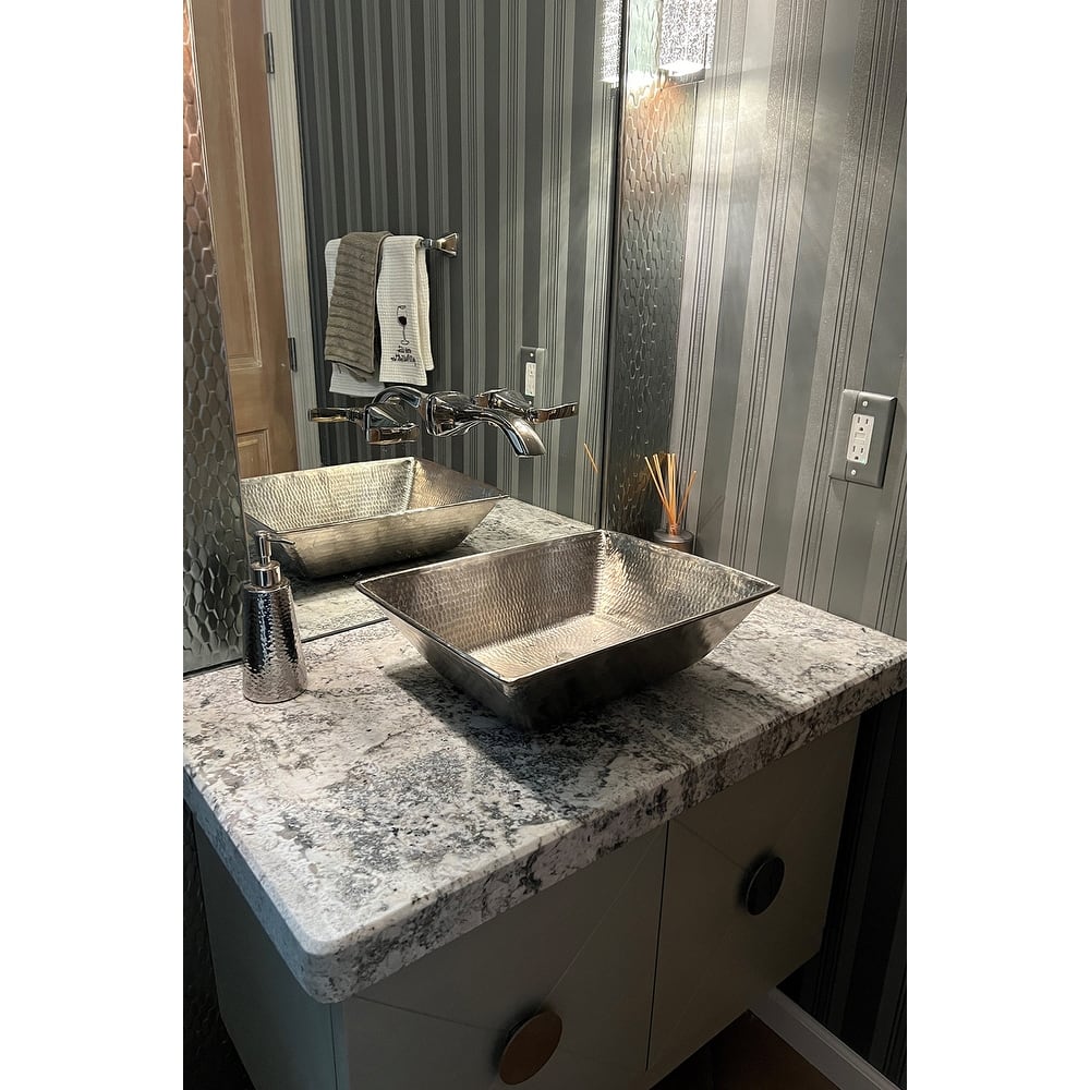 17-in Rectangle Wired Rim Vessel Hammered Copper Sink in Nickel (VREC17WEN)