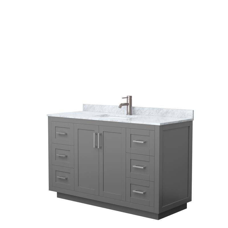 Miranda Single Vanity Set, White Carrara Marble Top, No Mirror - 54-Inch Single - Dark Gray, Nickel Trim, White Carrara Marble Top