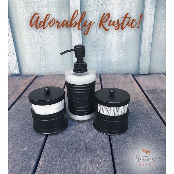 Autumn Alley 3 Piece Farmhouse Bathroom Accessory Set, Galvanized Soap Dispenser, 2 Apothecary