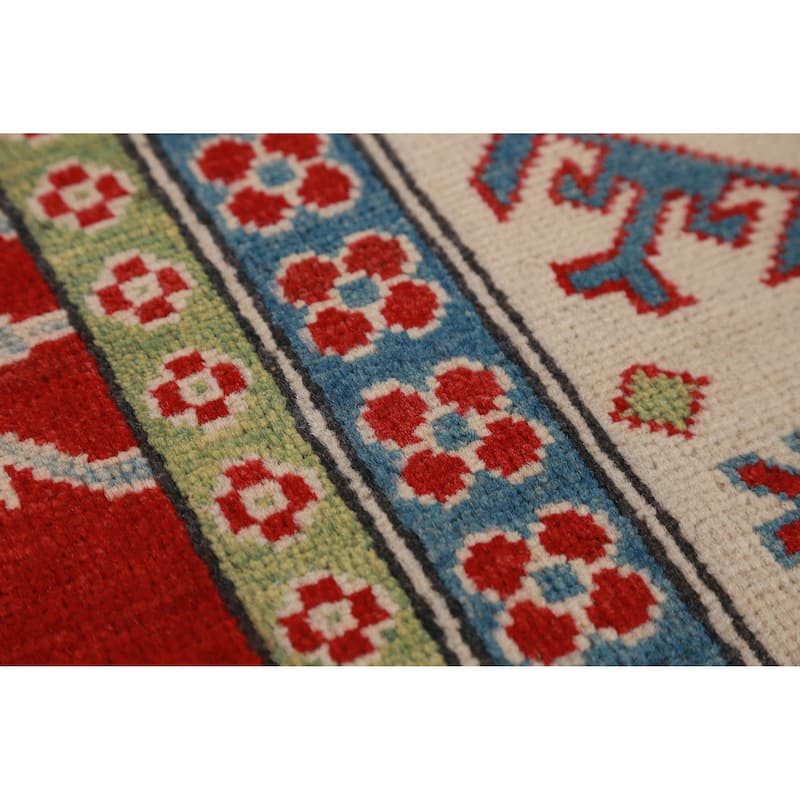 Hand Knotted Oriental 100% Wool Carpet Traditional Geometric Red Kazak Area Rug - 9' 6'' X 8' 0''