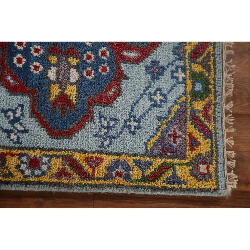 Blue Geometric Kazak Runner Rug Handmade Wool Carpet - 2'6"x 8'0"