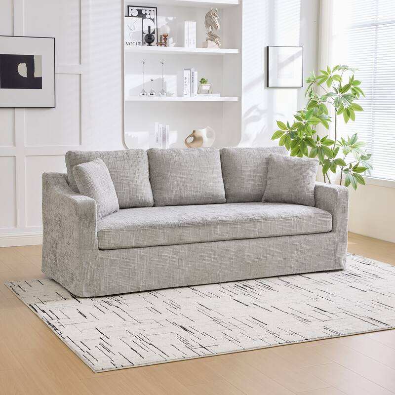 Oversized Chenille Upholstered 3 Seater Sofa, Deep Seat Sofa with Pillows, Lounge Sofa with Removable Upholstery Cover