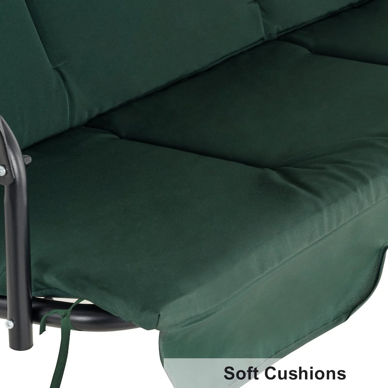 MCombo 3-Person Patio Swing Chair, Adjustable Canopy Hanging Swing, Removable Cushions, 4003 - Green