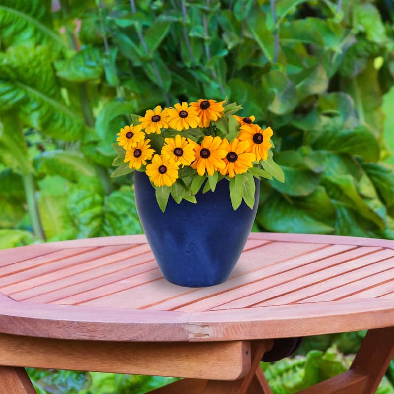 Sunnydaze Glazed Ceramic Planter with Drainage Holes - Set of 2