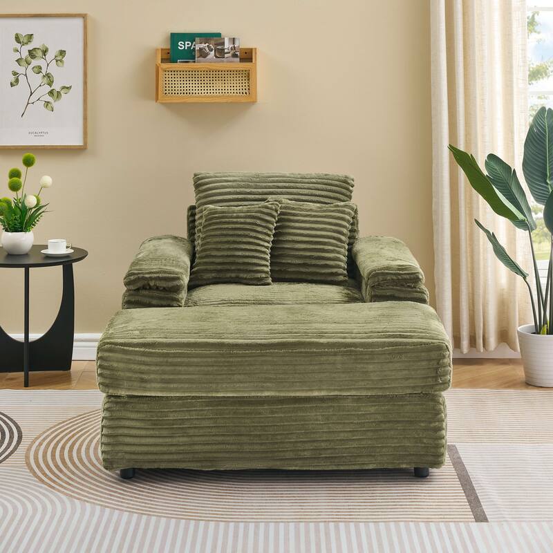 Corduroy Single Sofa Set with 2 Throw Pillows (500lb Capacity)