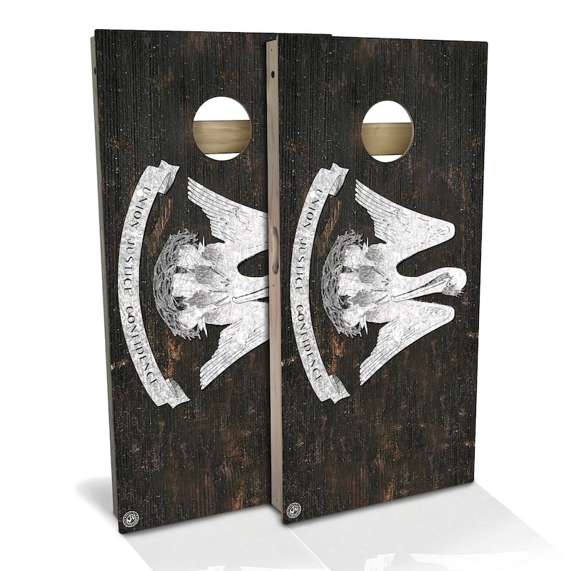 Louisiana Flag Rustic Outdoor Cornhole Board Set - Backyard 2x4 - Include Carrying Case