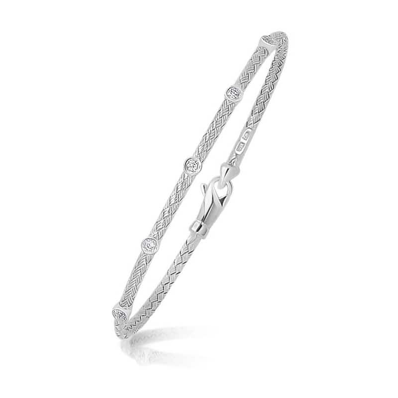 MayaMila 14k White Gold Diamond Accent Station Basket Weave Bracelet