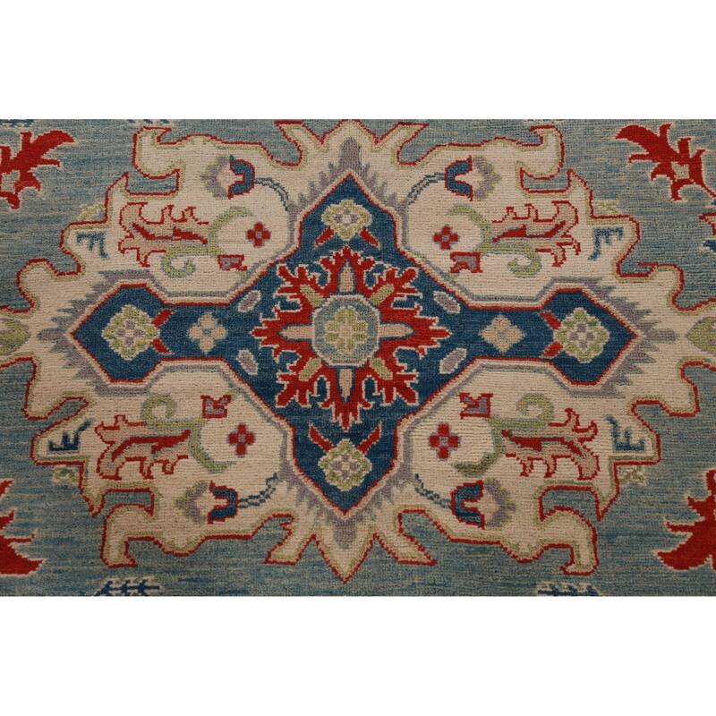 Hand Knotted Oriental 100% Wool Carpet Traditional Geometric Navy Blue & Blues Kazak Area Rug - 16' 6'' X 9' 7''