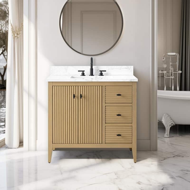 Vanity Art 36" Single Sink Bathroom Vanity Cabinet with Engineered Marble Countertop