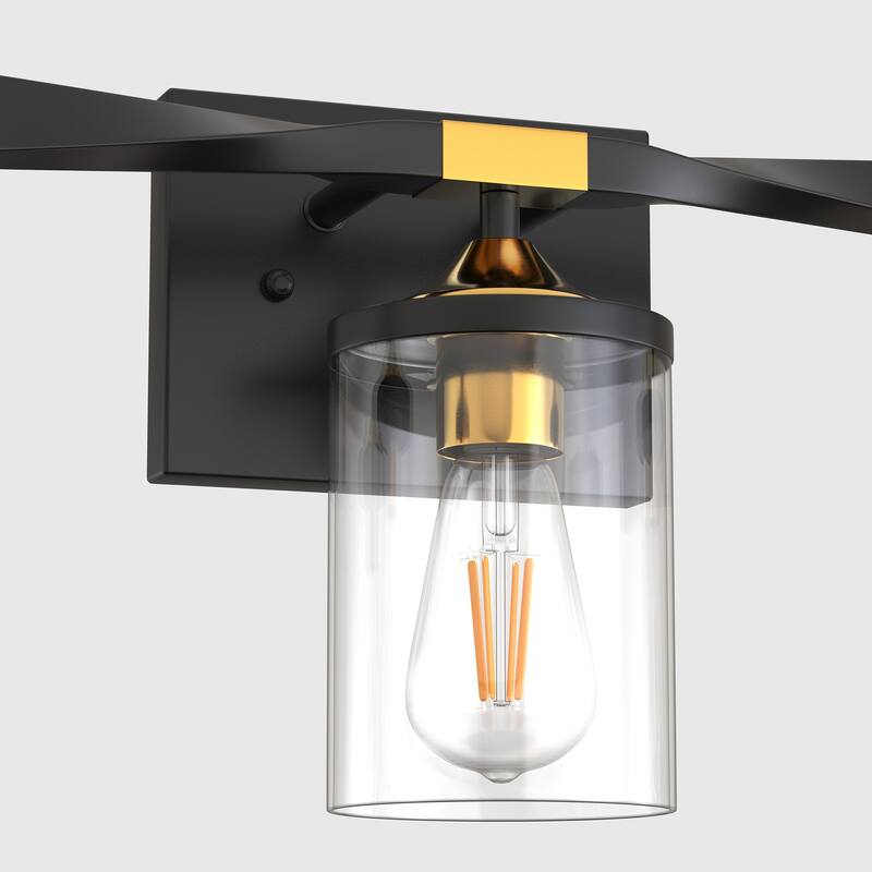YANSUN 3-Head Industrial Vanity Light with Black Gold Finish and Clear Glass Shade - Modern Retro Style