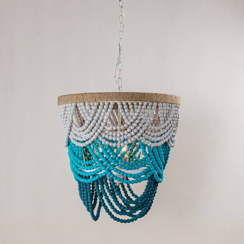 19.7" Bohemian Layered Wood Beads Basket Chandelier Light