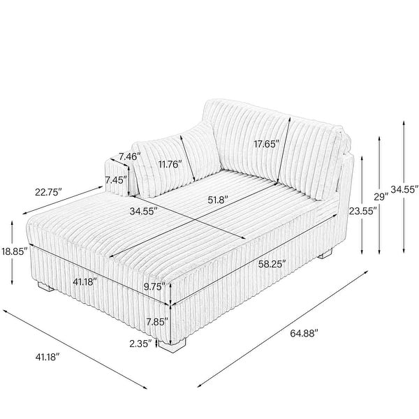 dimension image slide 1 of 2, 42" W Plush Corduroy Upholstered Chaise Lounge Sleeper for Living