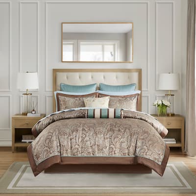 Madison Park Whitman Blue/ Brown 12 Piece Comforter Set with Cotton Bed Sheets