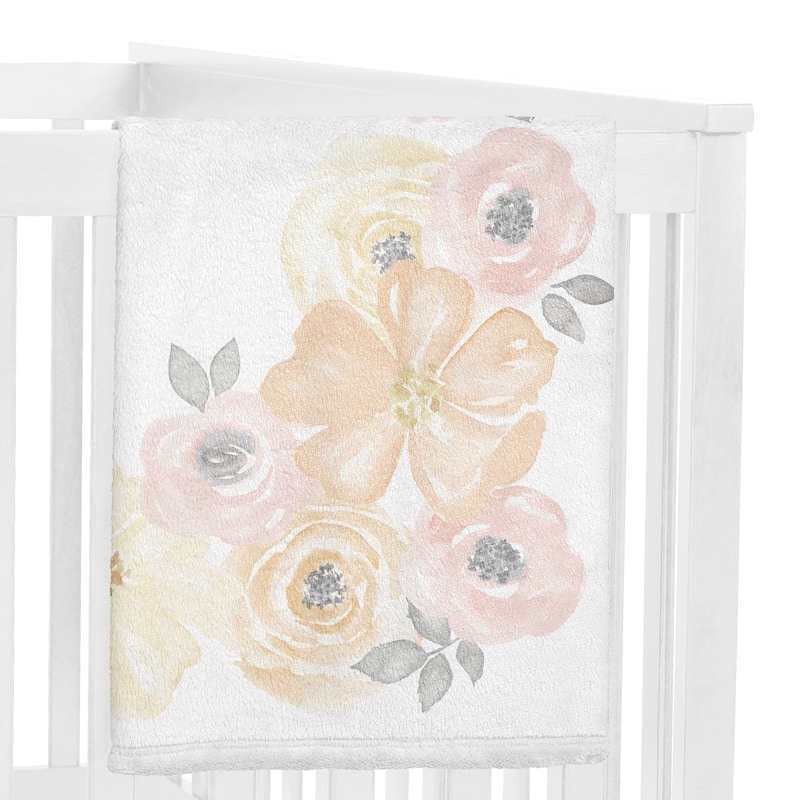 Yellow Pink Watercolor Floral Girl Baby Monthly Milestone Blanket - Blush Peach Orange Grey Shabby Chic Rose Flower Farmhouse