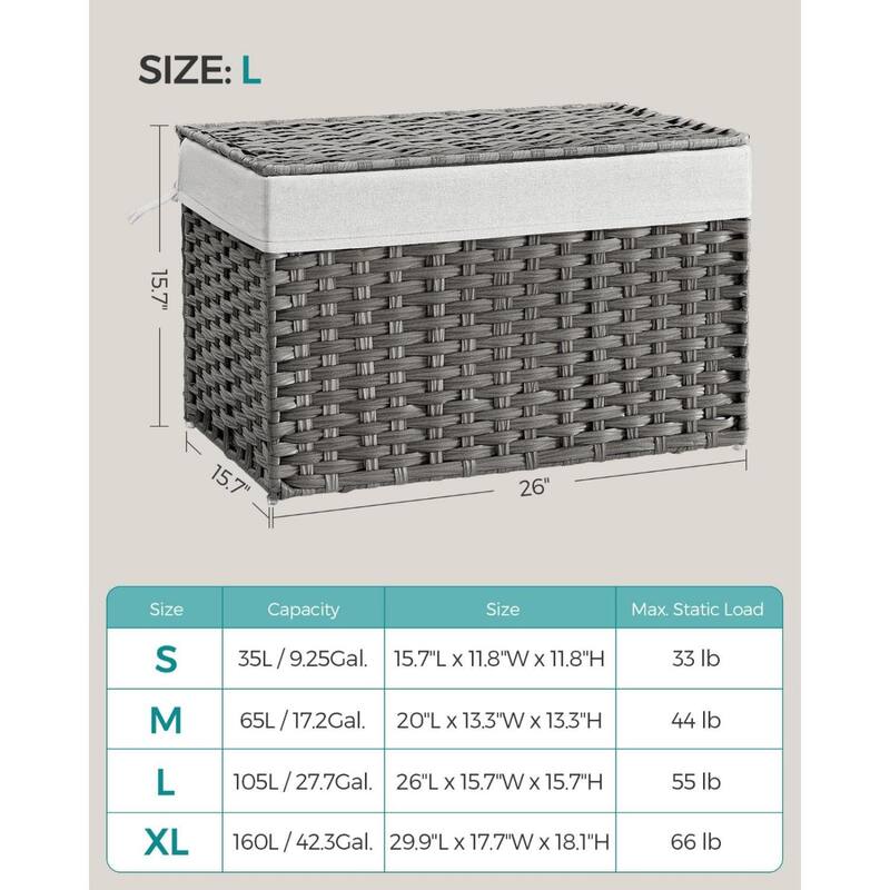 Portable Wicker Basket with Lid Waterproof Foldable Laundry Hamper with Washable Liner and Cut-Out Handles