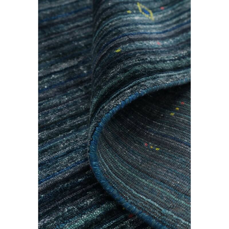 Hand Knotted Oriental Viscose Silk Carpet Tribal Animal Pictorial Navy Blue & Blues Gabbeh Area Rug - 5' 9'' X 6' 3''