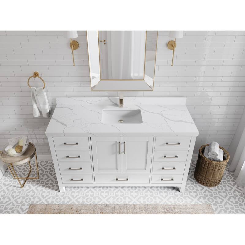 Willow Collections 60 in. W x 22 in. D Malibu Single Sink Bathroom Vanity with Countertop - 2" Calacatta Laza - White