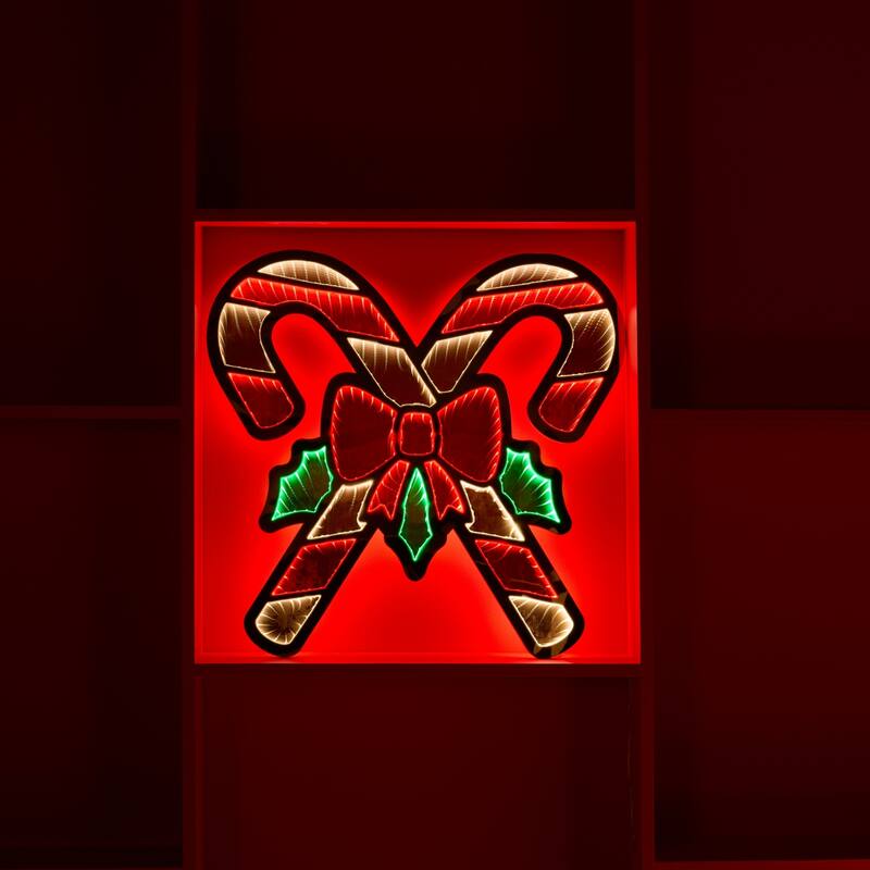 LED 3D Candy Cane with Bow Christmas Tunnel Light - 23.5" - Red and Yellow