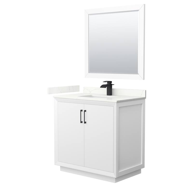 Wyndham Collection WCF414136S-QTZ-UNSM34 Strada 36" Free Standing - White / Giotto Quartz Top / Matte Black Hardware